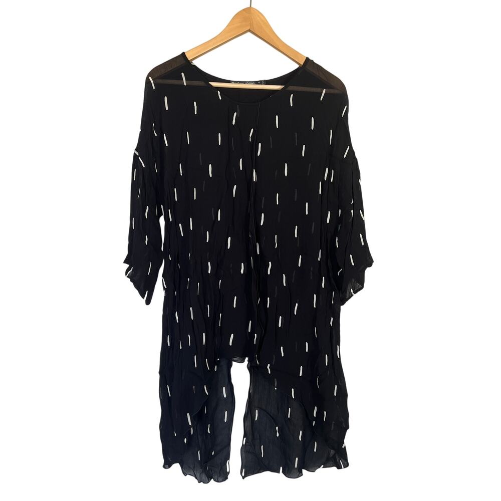 Gudrun Sjoden Women Printed Viscose Tunic Top Sz M Black White Lightweight Sheer